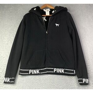 PINK Victoria Secret Hoodie Womens Size XSmall Faux Fur Logo Dog Vintage Y2K